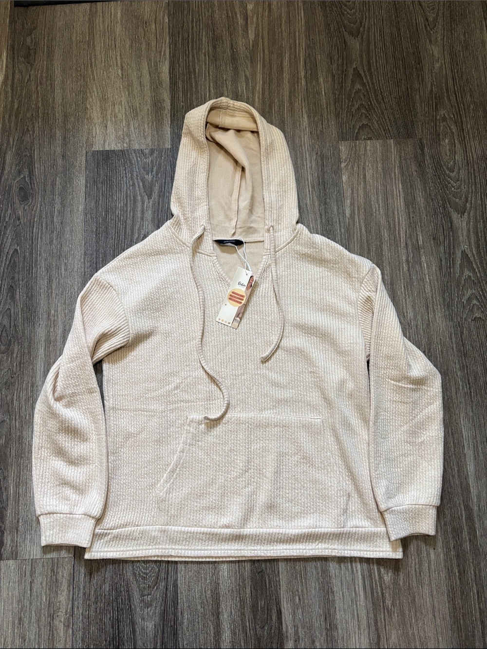Women’s Cream Waffle Knit Hooded Pullover - Unbranded